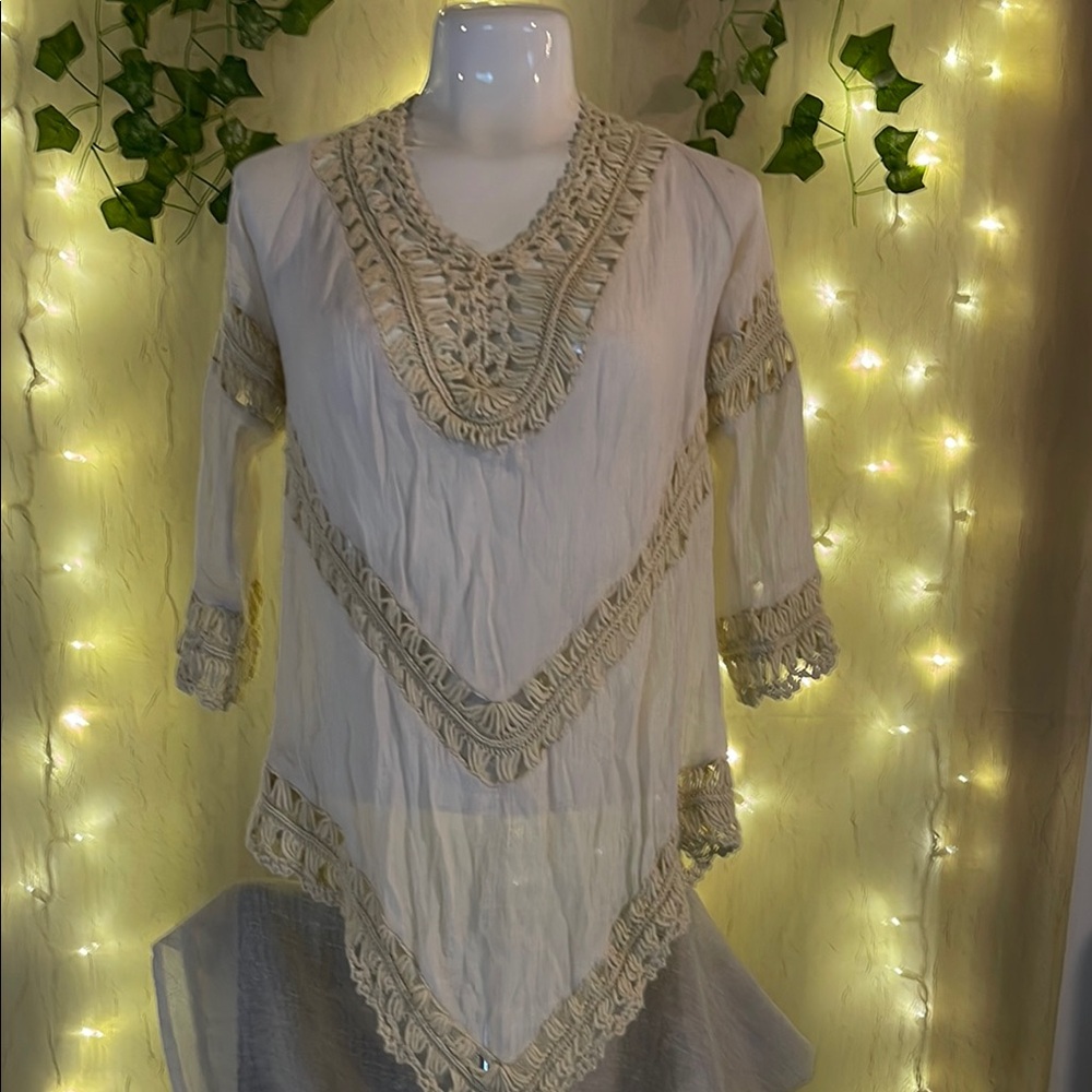 American Eagle Outfitters Cream Crochet Top